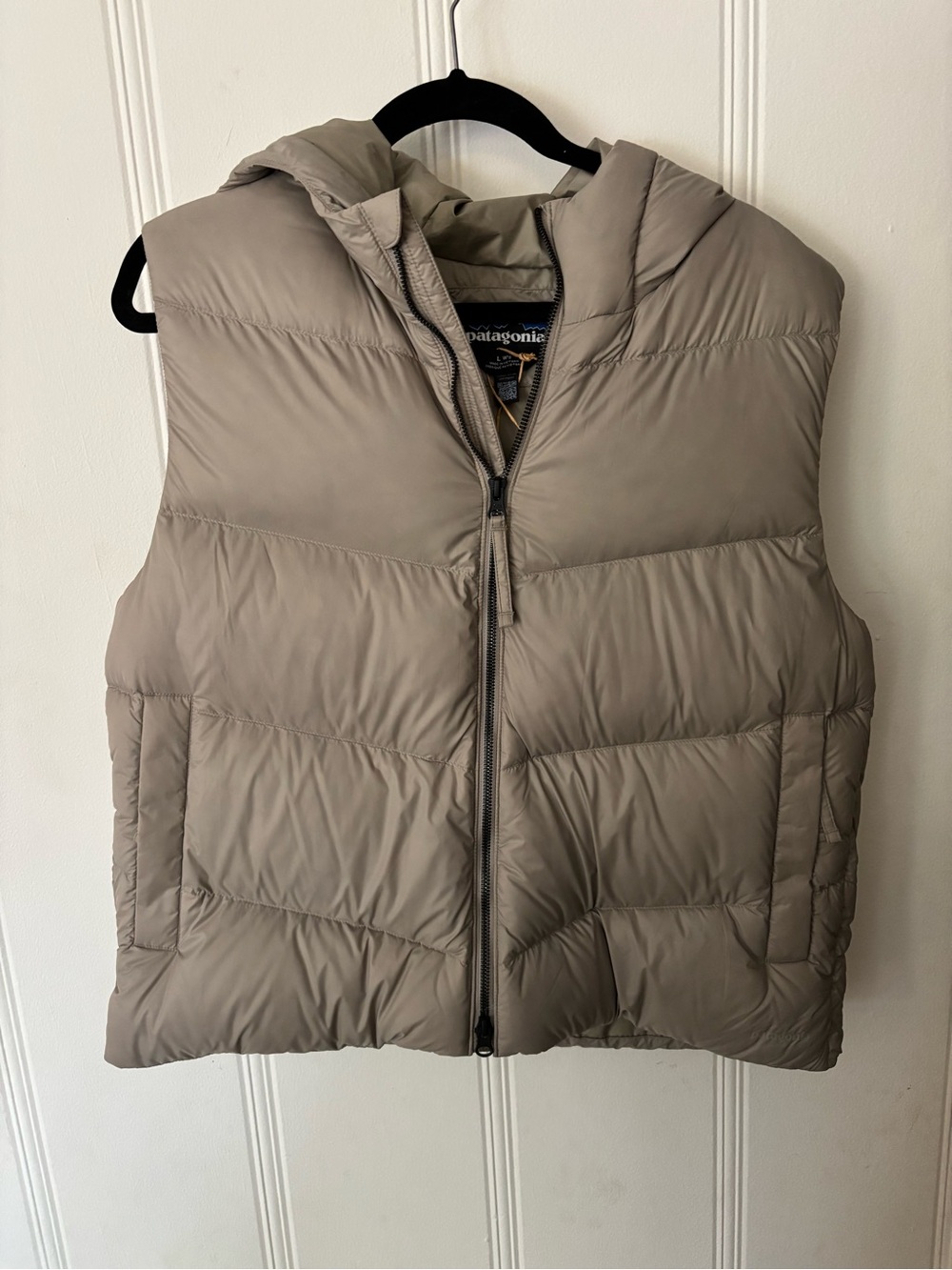Patagonia Hooded Puffer Vest — Taupe